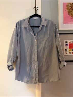 Coldwater Creek Blue and White Striped Button-Down Shirt